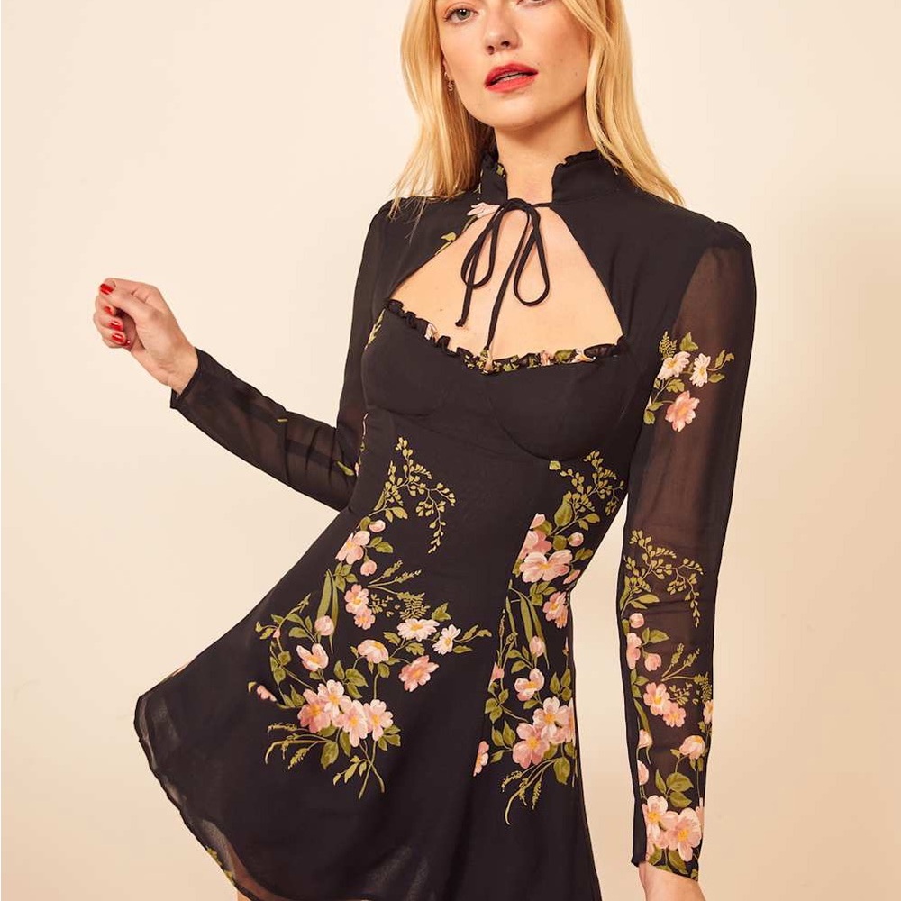Reformation Black Cut Out Tie Front Mini Dress
